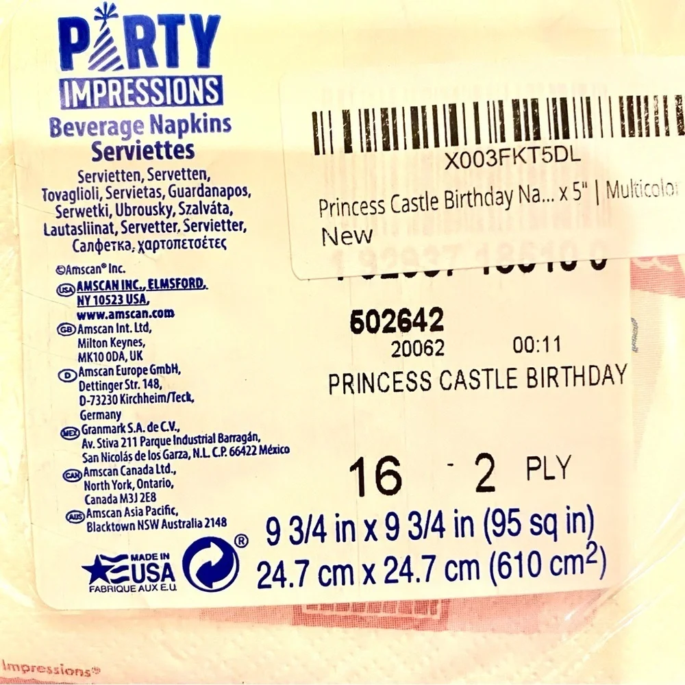 Princess Castle Birthday Napkins - 5" x 5" | Multicolor | 16 Pcs. - Picture 5 of 5